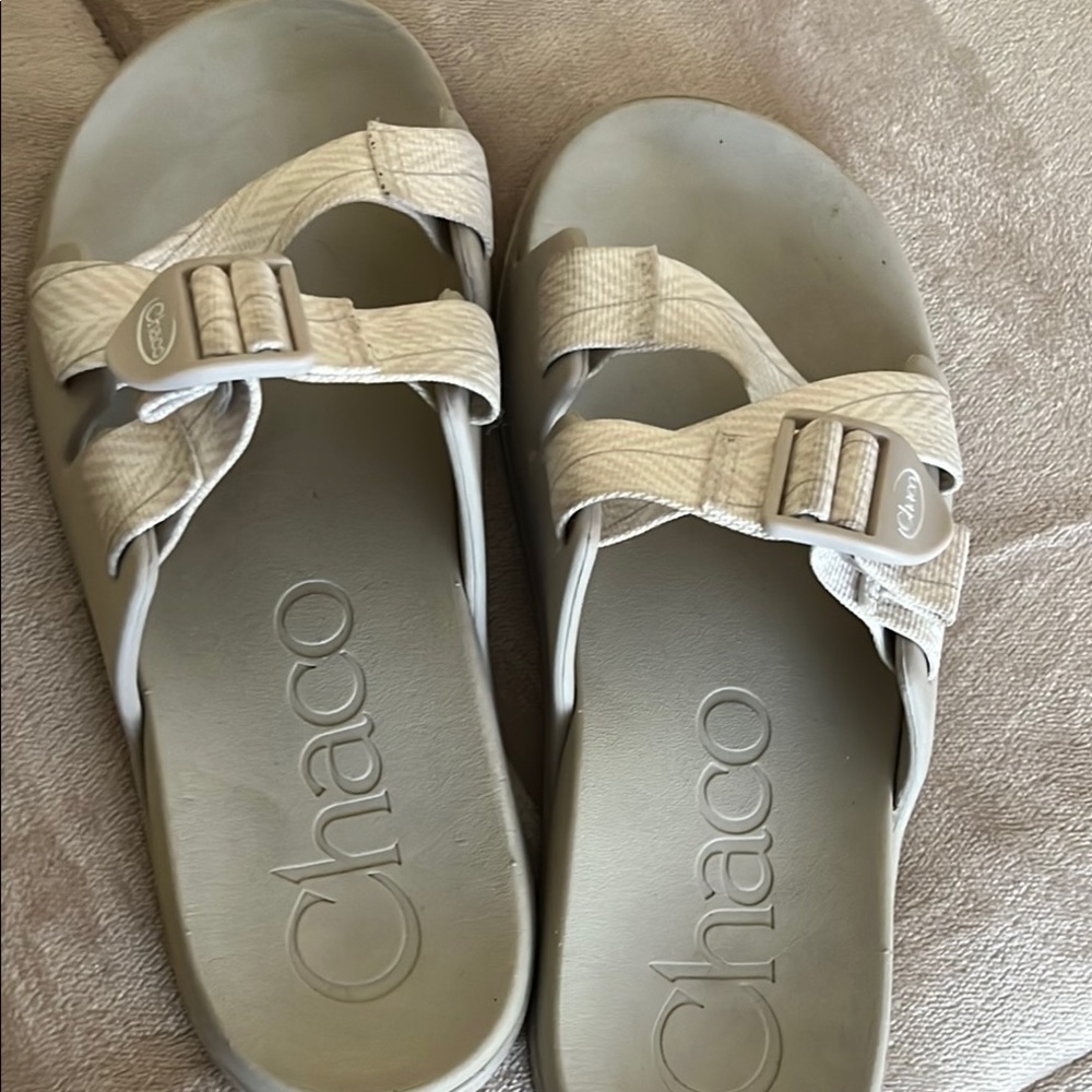 Chaco Cream Sandals with Adjustable Straps and Molded Footbed